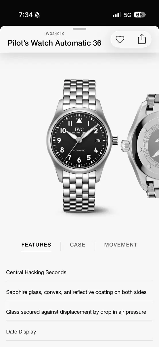 IWC 파일럿36 pilot36 IW324010 검판