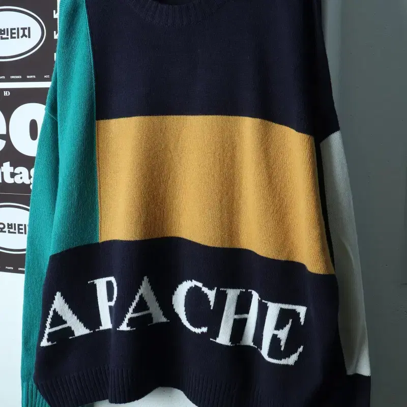 (L-2XL) 네스티킥 니트 오버핏 배색 빅로고 올드스쿨-H40092