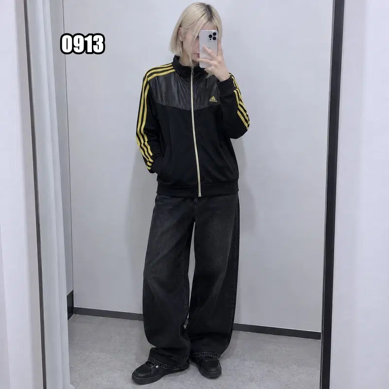 XL 아디다스 블랙 골드 삼선 트랙탑 자켓
