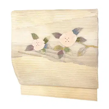여름 아이템 팔촌 나고야 오비(약 24cm) 명주 짜임 순수 실크 크림색 신품급 중고품 No.ymo0174