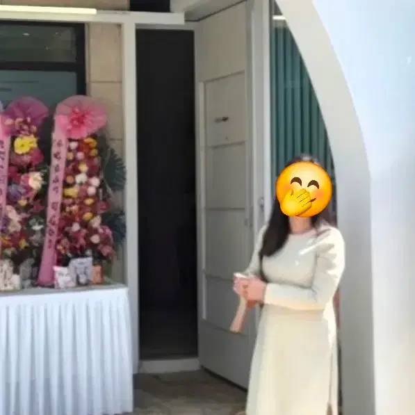 한섬 시스템)베이지색 긴팔 원피스 55