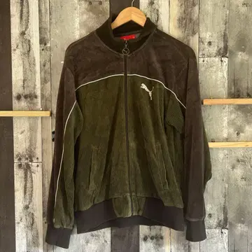 PUMA 다크 그린 코듀로이 벨로아 트랙 자켓 L