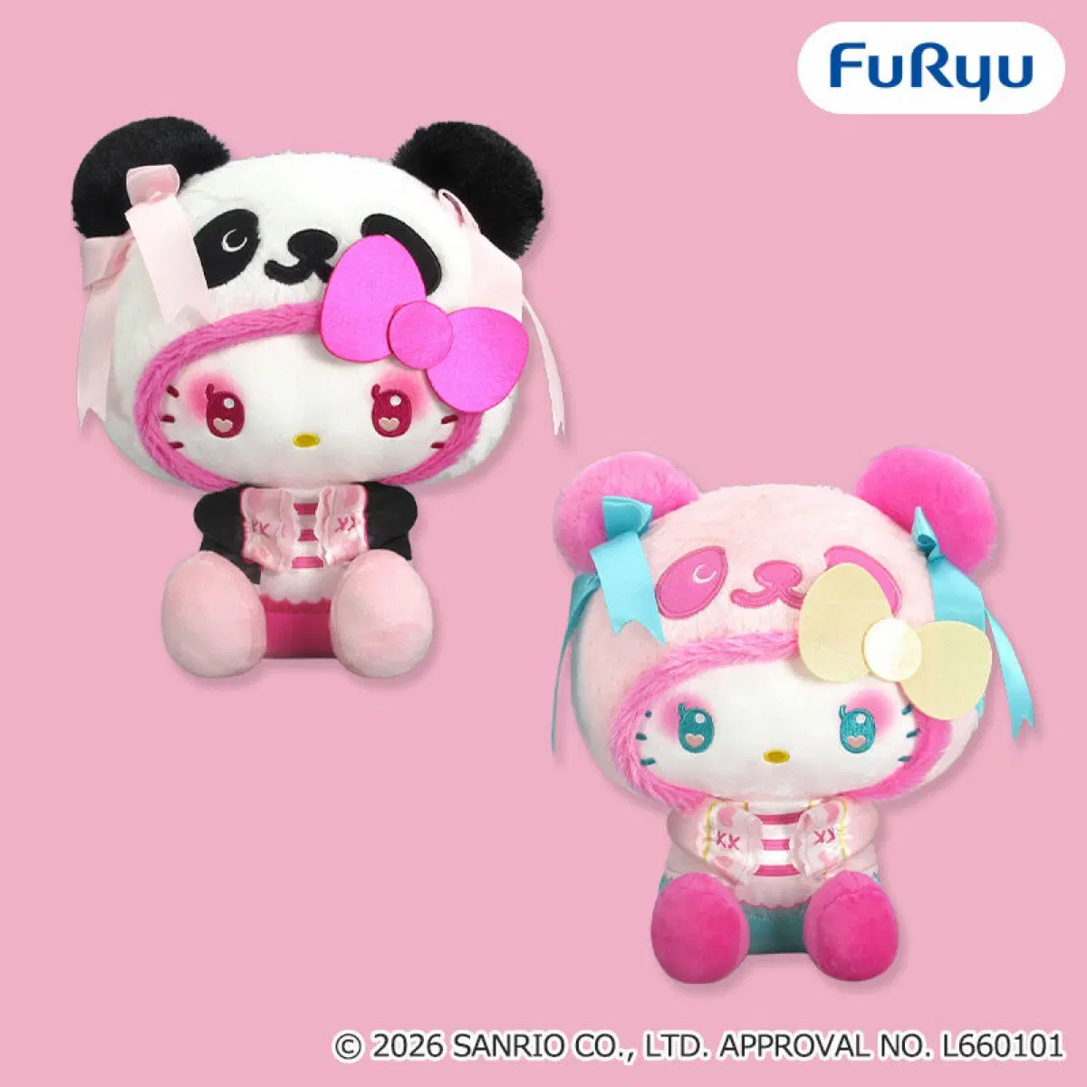 (2종 세트) 산리오 판다 헬로키티 차이나 로리타 빅 봉제 인형 27cm