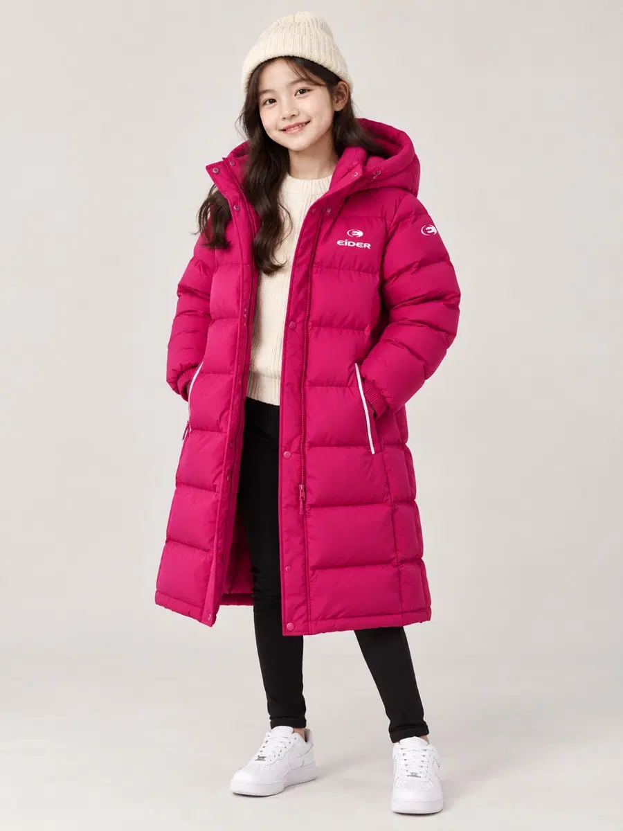 140사이즈 아이더 오리털 롱 패딩 정품 찐분홍색 키즈