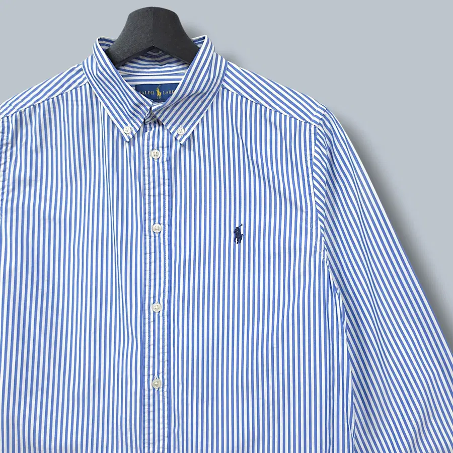 [S] 폴로 화이트&블루 스트라이프 버튼다운 긴팔셔츠
