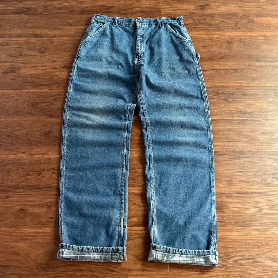 [36]00's 칼하트 Made in USA 체크 라이닝 싱글니 데님팬츠