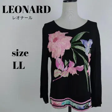 [ a2753 ] LEONARD 새상품급 비쥬 7부 소매 티셔츠 블랙 LL