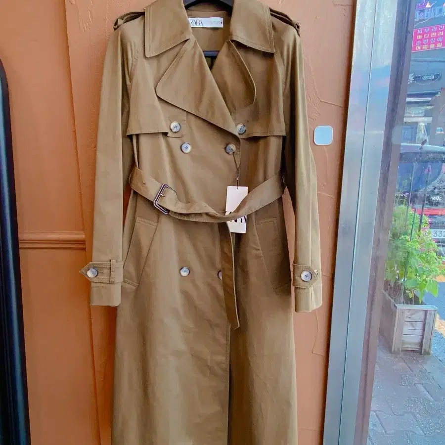 새제품 ZARA 자라 카키 롱 트렌치 코트