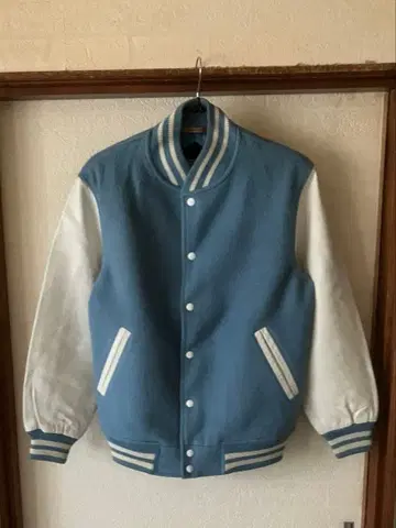 Campux 바시티 자켓 라이트 블루 화이트 L 사이즈 1979년경 소매 소가죽
