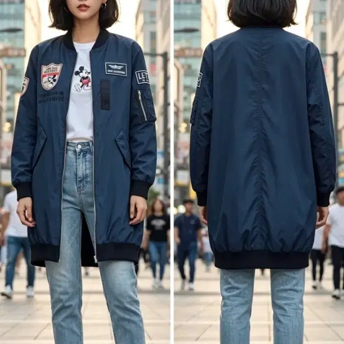 미키마우스 패치 항공 점퍼 네이비