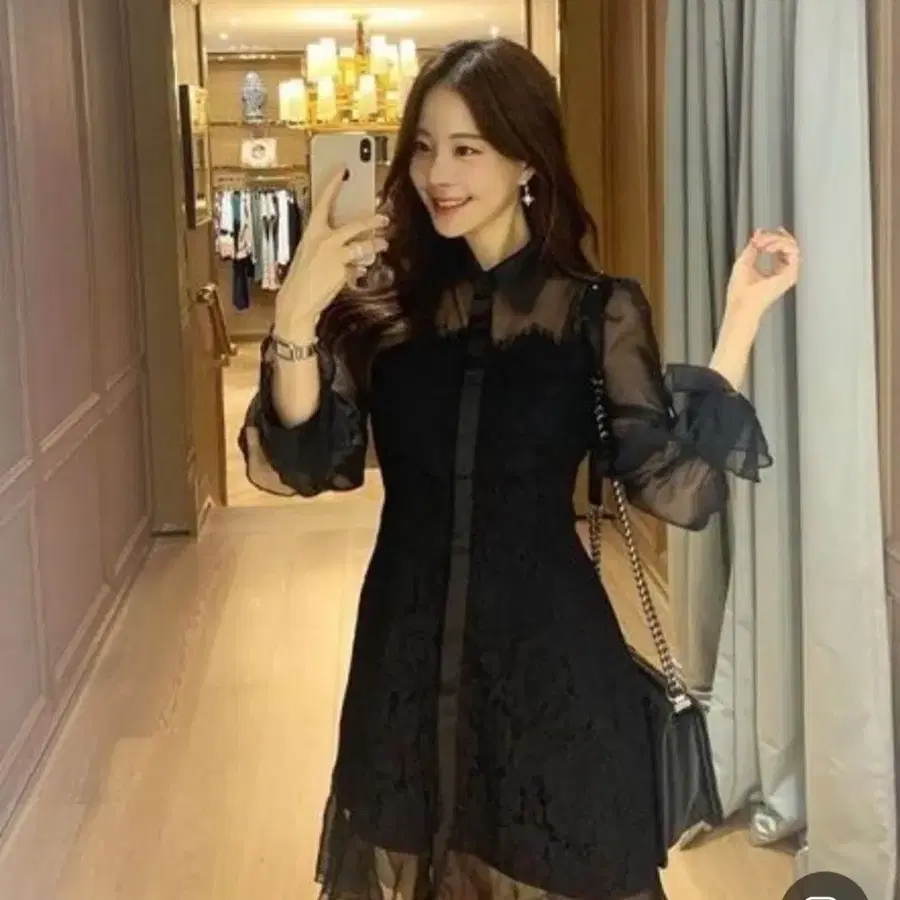 교신 로아르 아옳이 블랙 시스루 하객룩 원피스 드레스
