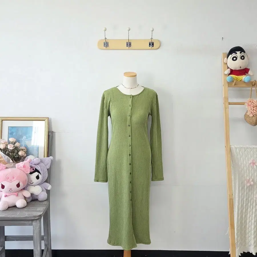 빈티지 만원샵 ZARA 그린 골지 롱 원피스