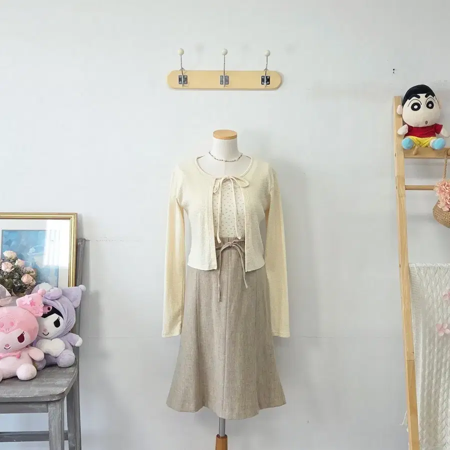 빈티지 만원샵 옐로우(아이보리) 러블리 가디건