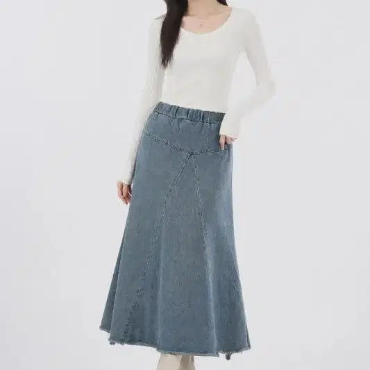 블루 여자 27인치 데님 스커트 O5386