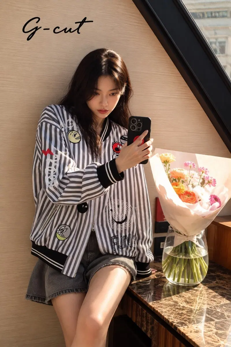 지컷 스트라이프 볼캡 자켓