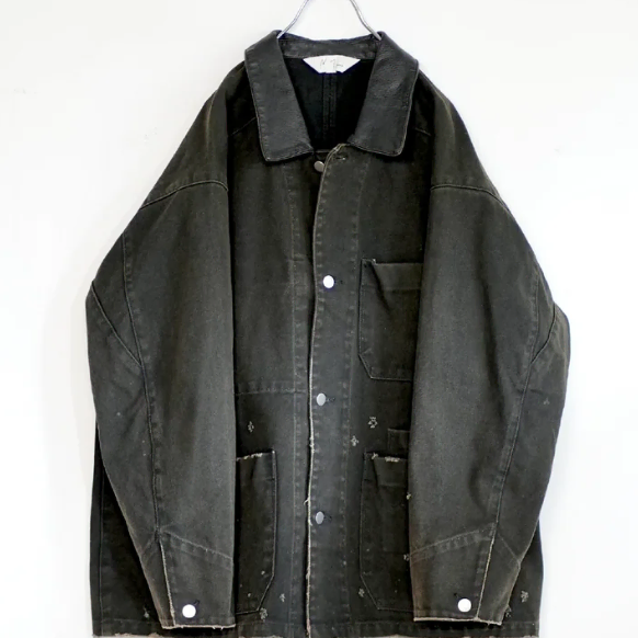 안셀름 x WISM 별주 DUCK COVERALL 레더카라 자켓 OS