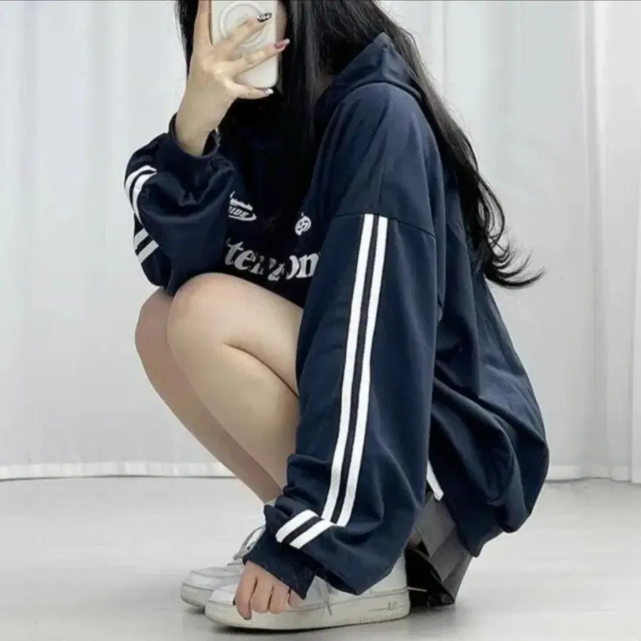 어텐션 라인 후드티(네이비)