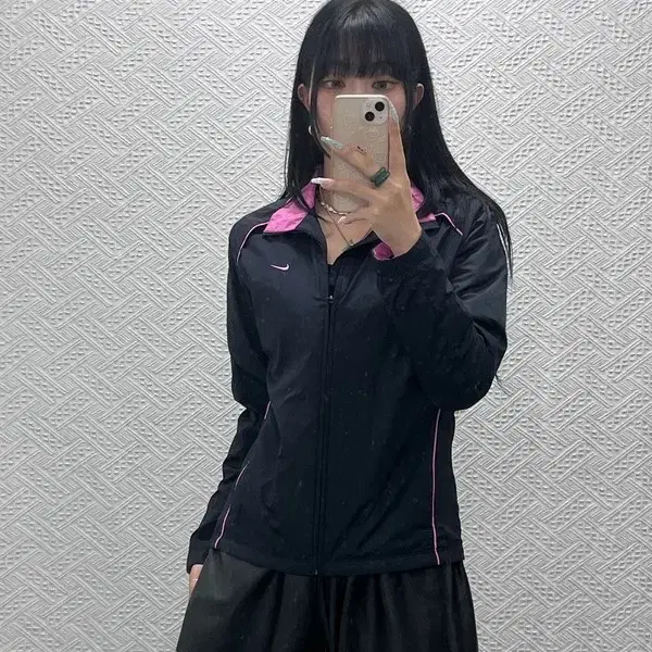 나이키 빈티지 Y2K 키치 핑크카라 바람막이 자켓 M C15184