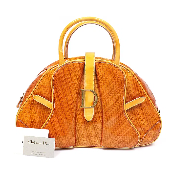 Dior(크리스챤디올) 브라운 페이던트 레더 더블 새들 볼링 토트백 MGD21682CD