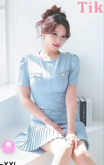 tika 미니 드레스 반팔 펄 골드 체인 플리츠 드레스 M