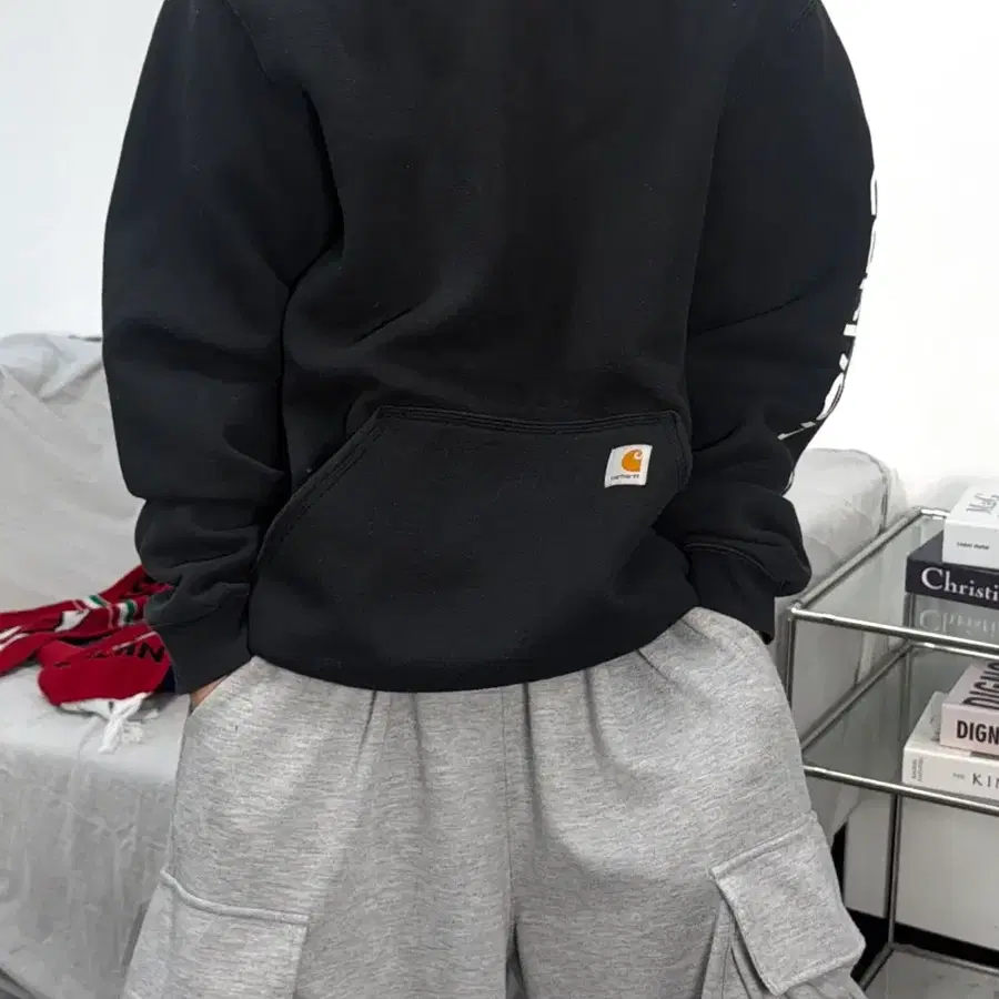 칼하트 슬리브 풀오버 블랙 후드티 M