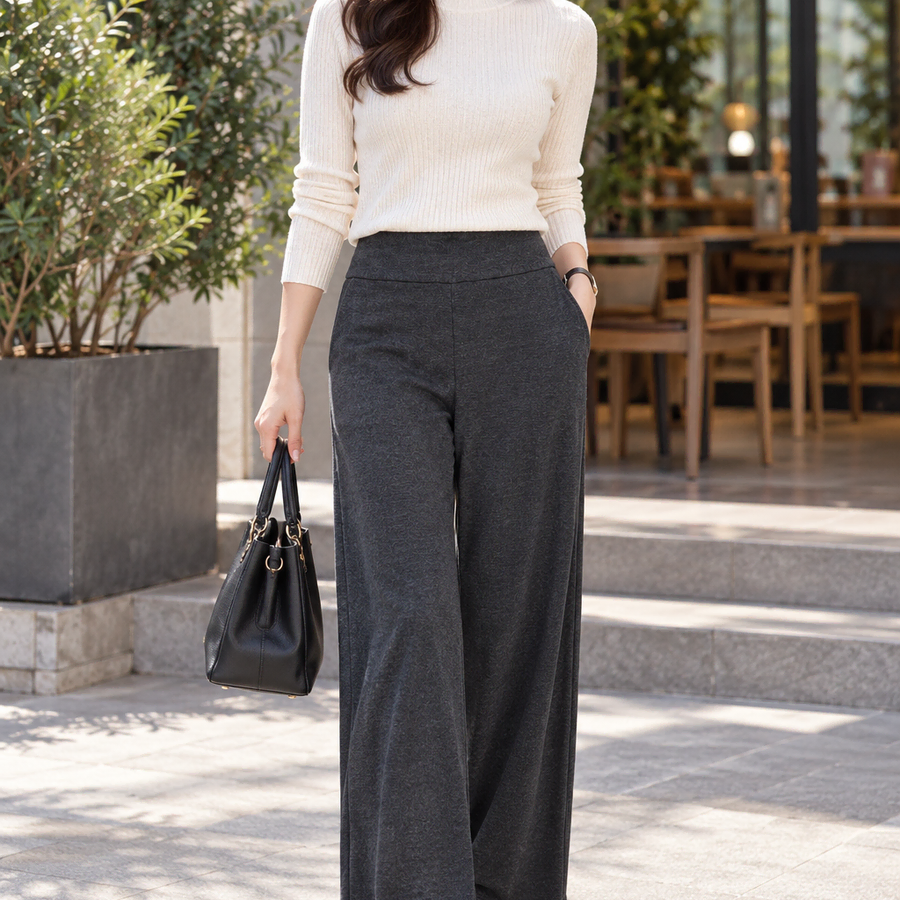 마리오세라니 여성 L 차콜 와이드 크롭팬츠