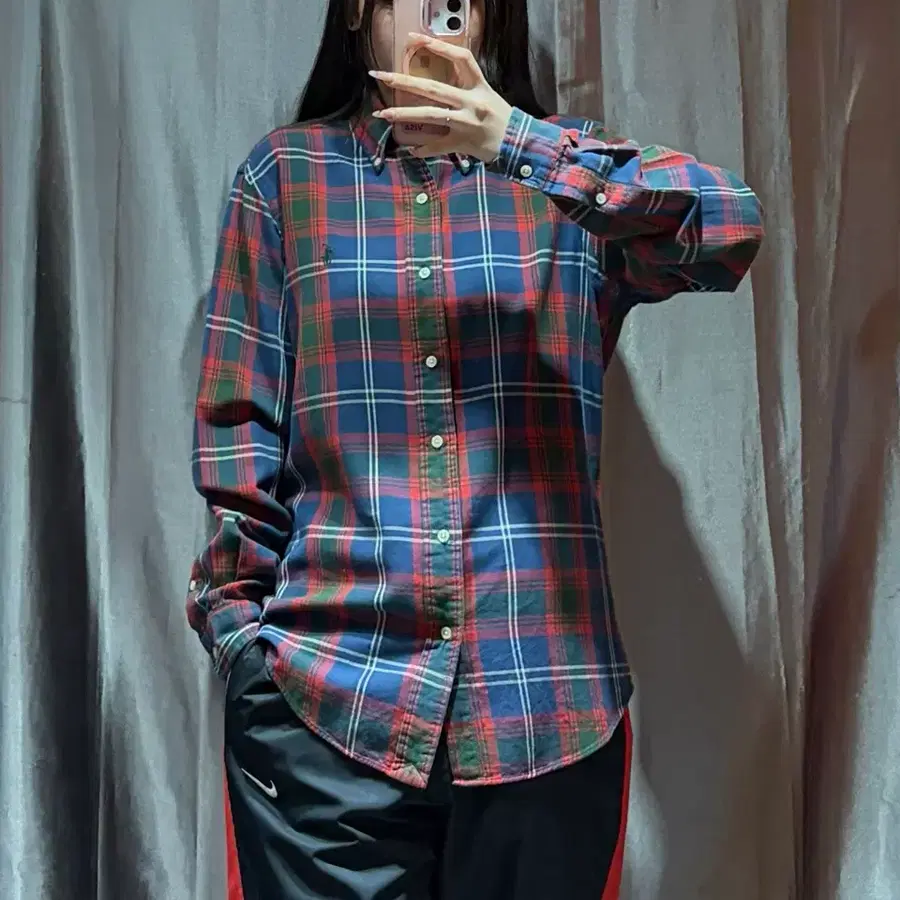 M POLO 폴로랄프로렌 커스텀핏 그린포니 컬러믹스 체크셔츠