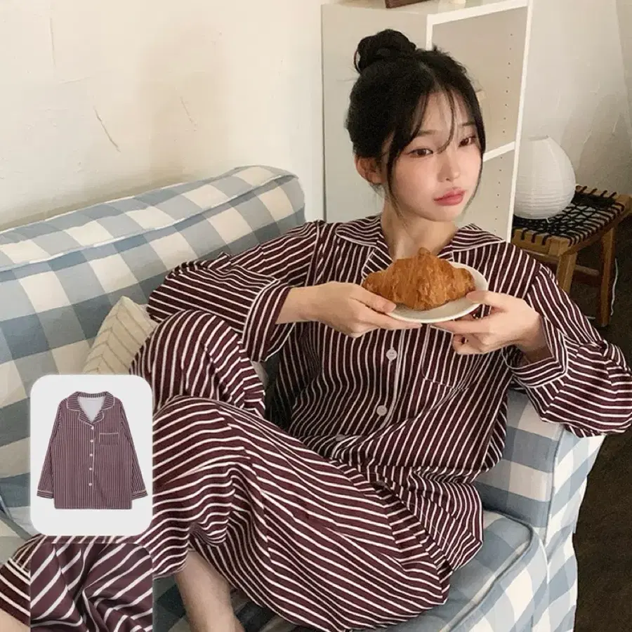 스트라이프 긴팔 파자마