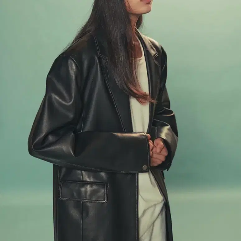 엔오르 VEGAN LEATHER STITCH JACKET 비건 레더 스티치 가죽자켓