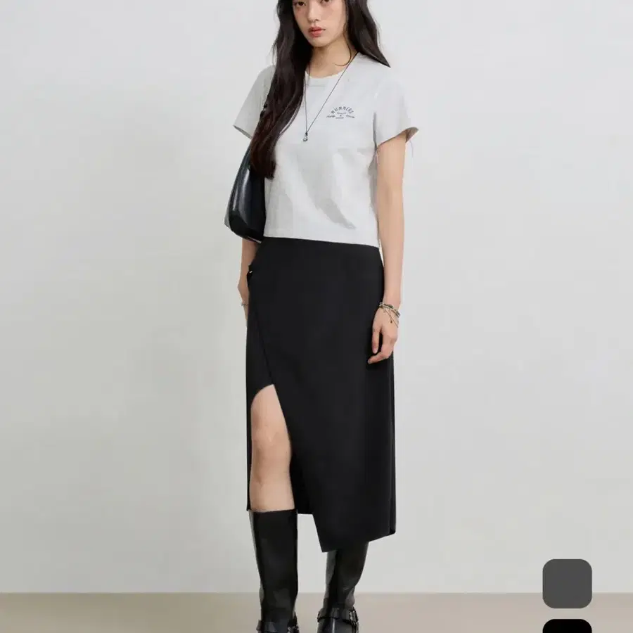 유젠 어쉬메트릭 레이어드 랩 슬릿 트임 스커트 블랙 검정