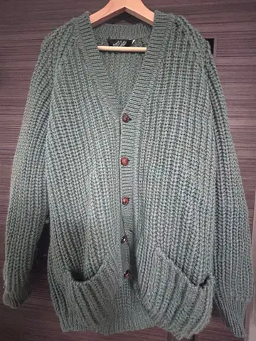 가디건 숄카라 케이블 짜임 그린 짙은 녹색