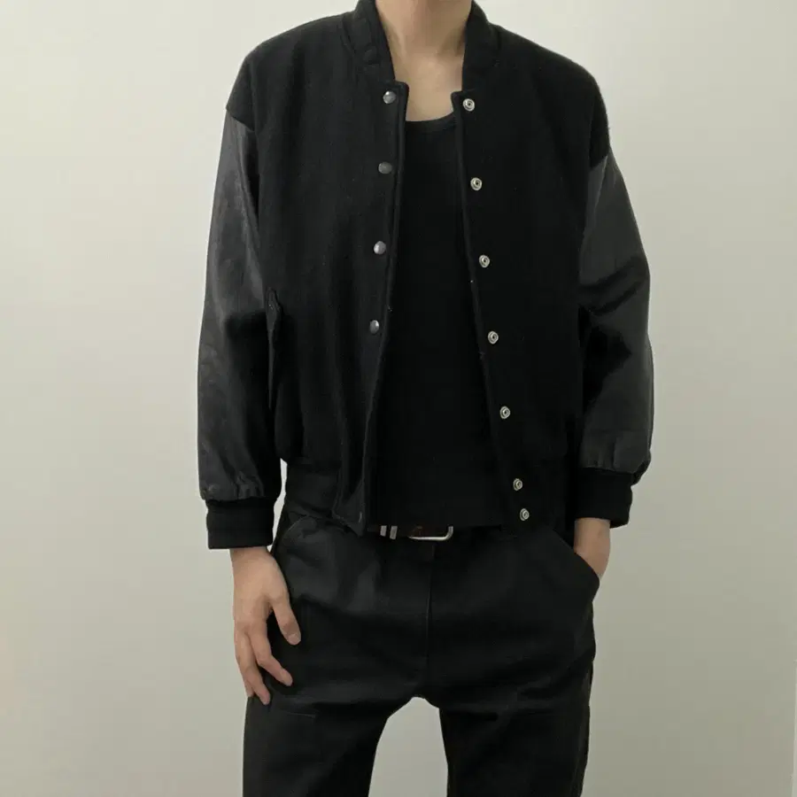 jpn vtg 빈티지 블랙 울 레더 바시티 자켓