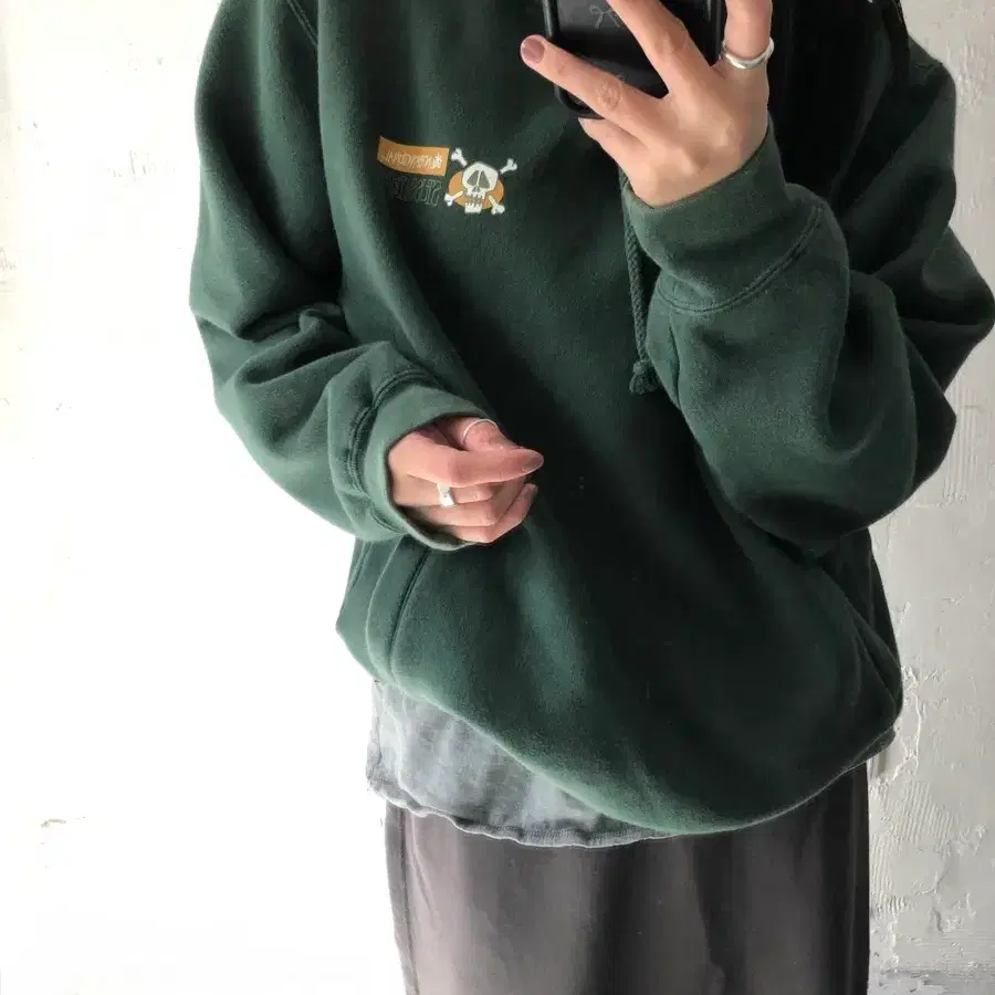 Stussy 올드 스투시 딥그린 스컬로고 후드티