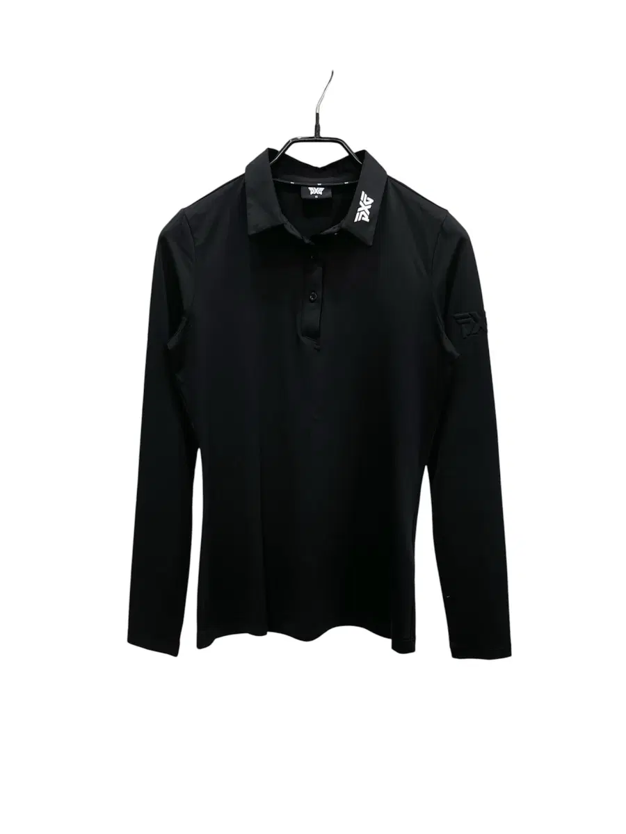 (44/xs) pxg 올블랙 팔로고 포인트 기능성 카라넥 골프티셔츠