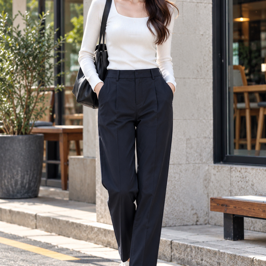 유니클로 여성 M 네이비 테이퍼드 슬랙스