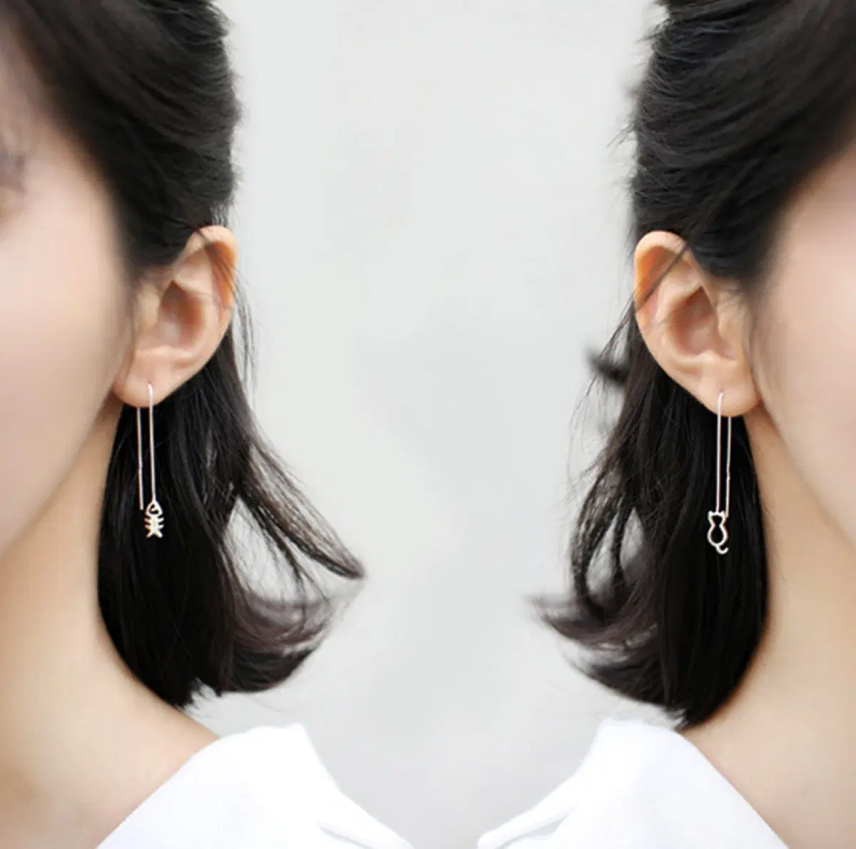 Cantabile 러블리 캣 앤 피쉬 드롭 귀걸이