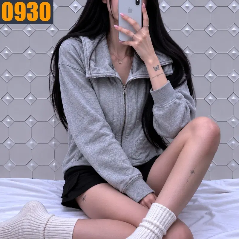 90 CALVIN KLEIN 캘빈클라인 멜란지그레이 로고 자수 집업 자켓 S