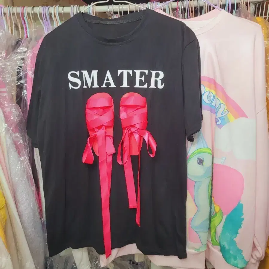 SMATER 발레리나 리본 티셔츠 블랙 수입