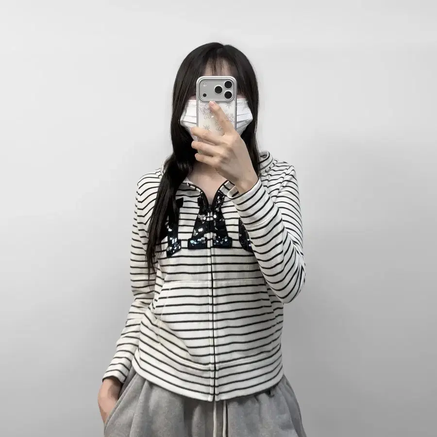 갭 Gap 스펠 로고 스트라이프 후드집업 화이트