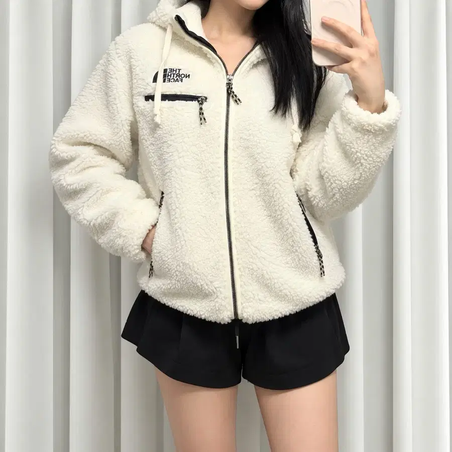 노스페이스 플리스 후드집업 아이보리