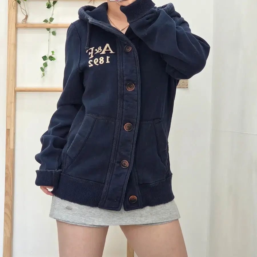 [S]아베크롬비 Y2K 헤비웨이트 단추 후드집업/가디건