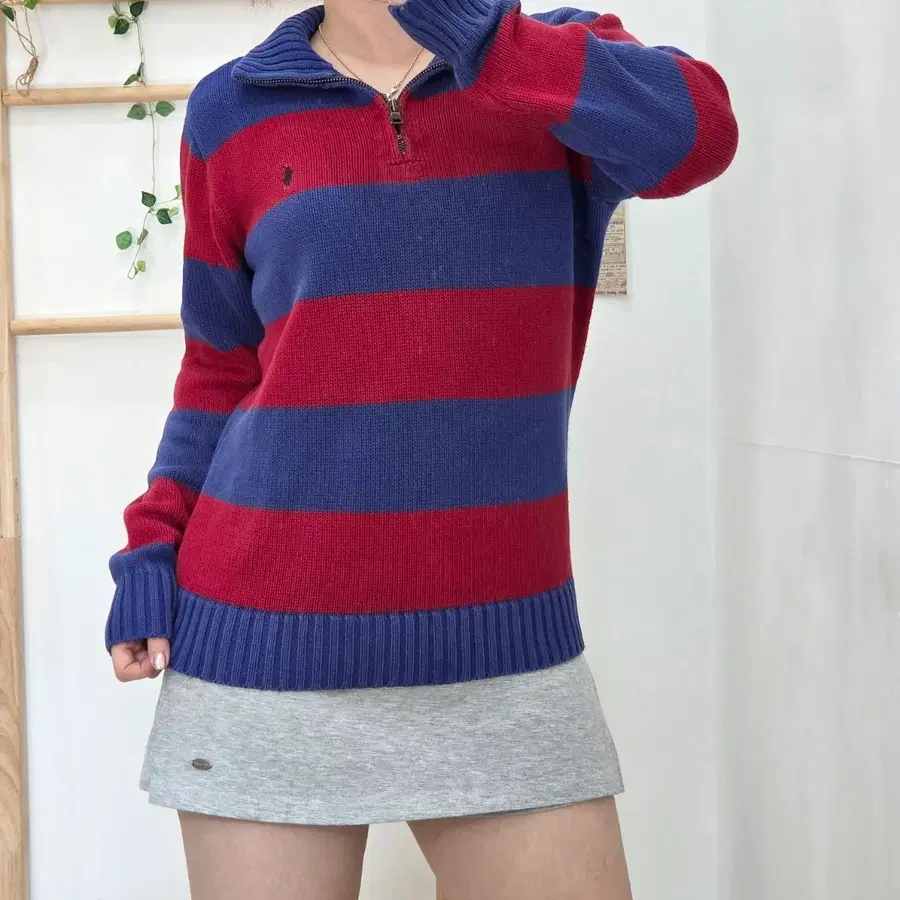 [L(14-16)]폴로 랄프로렌 스트라이프 하프집업 니트 (레드/블루)