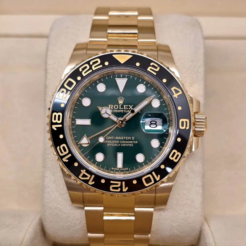 롤렉스 GMT마스터2 40mm 옐로골드 18k 금통 116718 그린 다이얼 헐크 녹금통