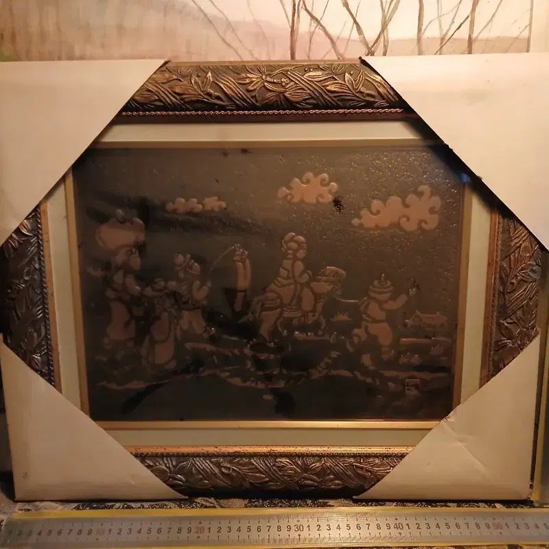 엔틱 액자 동양화 부조 장식 그림
