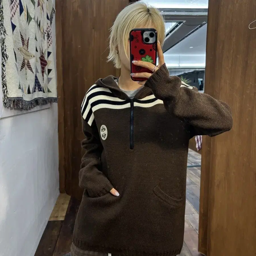 BAD BOY 올드스쿨 반집업 니트 후드티 h663