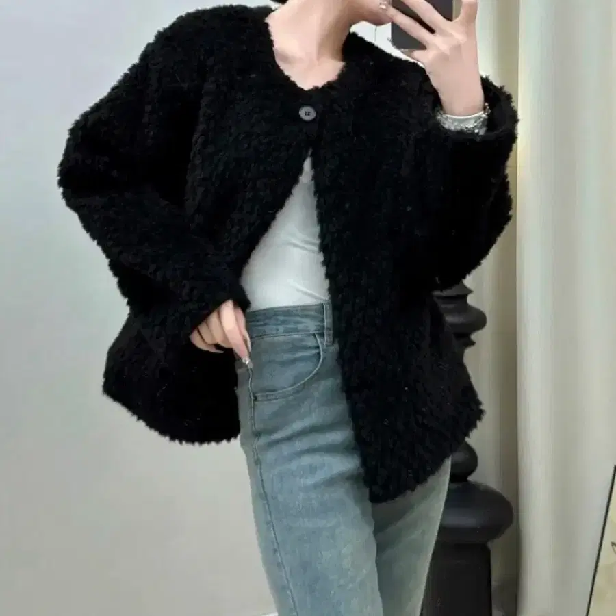 레나리안 테디베어 뽀글이 양털자켓 블랙s