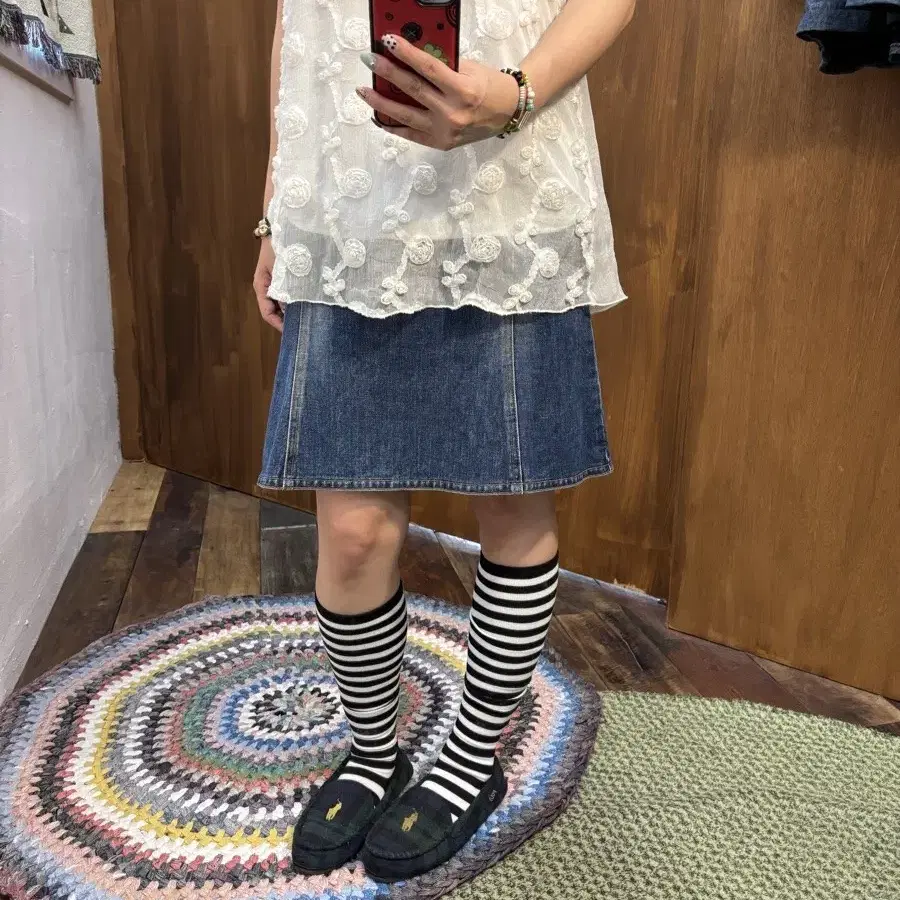 버버리 블루라벨 여성 워싱 데님 미디 스커트 h675
