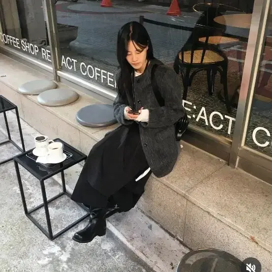 모헤어 라운드 하프 울코트