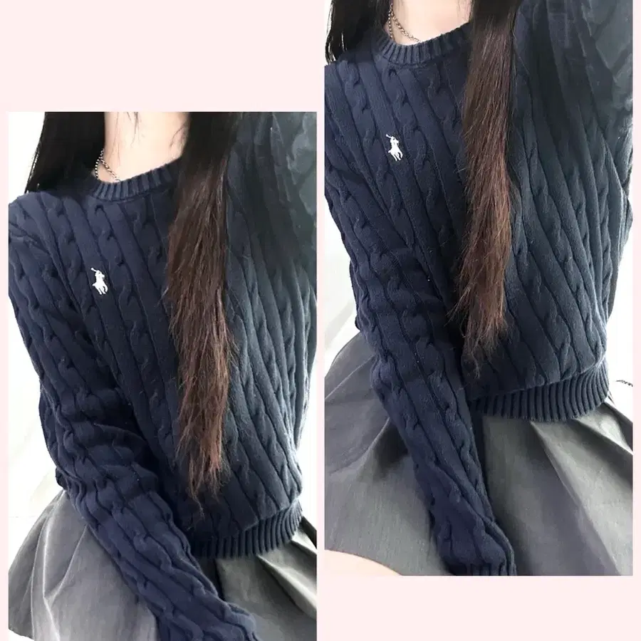 폴로 신형 화이트포니 다크네이비 케이블니트