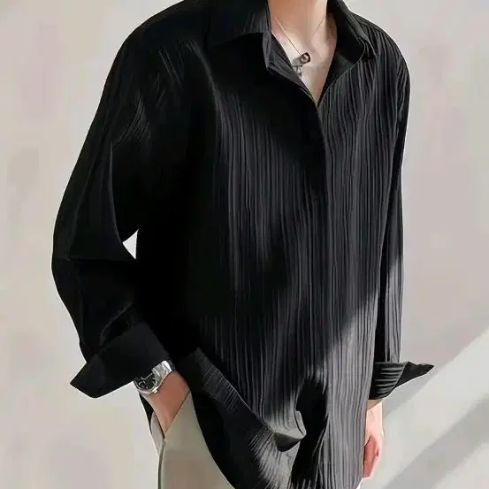 플리츠 셔츠 검정 화이트 네이비 칼라